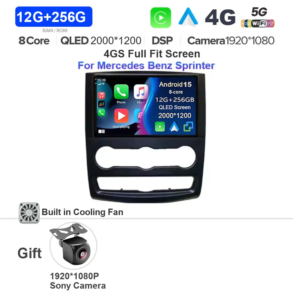 Android 15 Auto Multimedia Videospeler GPS Stereo met CarPlay WiFi 5G DSP voor VW Crafter Mercedes Benz Sprinter