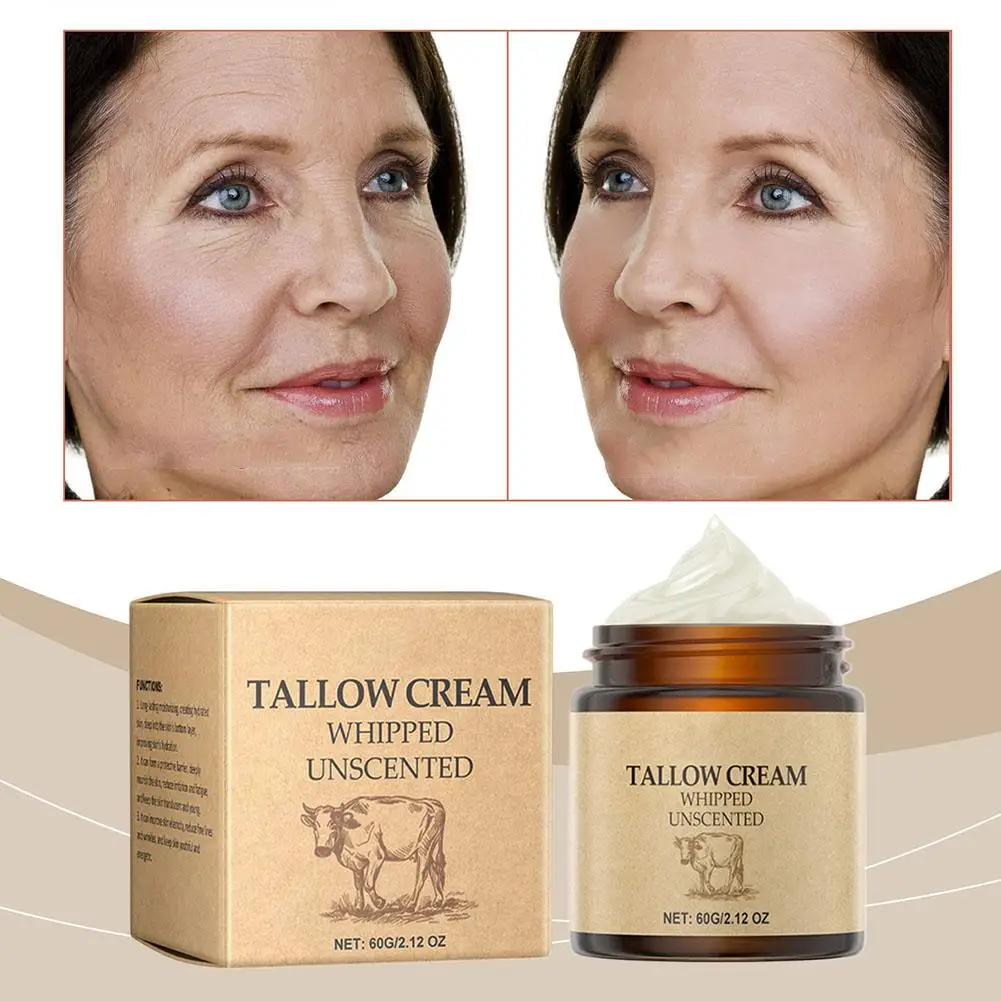 60g de ternera Tallow crema hidratante facial batida carne Tallow cara hierba bálsamo y cuidado crema de miel cara cuerpo hierba piel alimentada y nuevo Fini G0y7