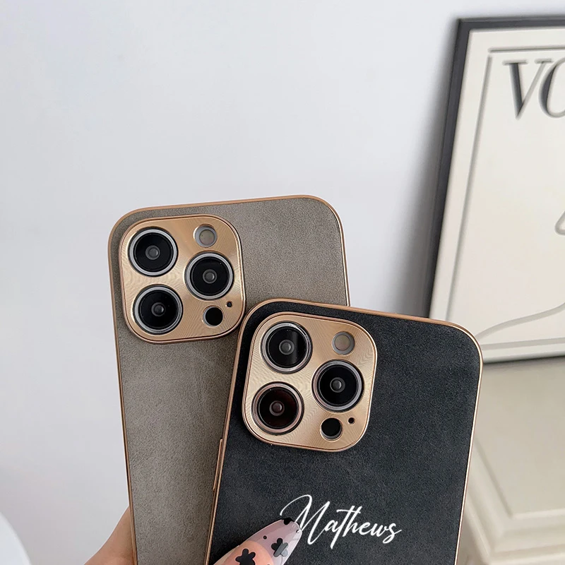 Personalized Customized Name DIY Case For iPhone 16 15 14 13 12 Pro Max Luxury Designer Leather Lambskin Shockproof Cover 11 Pro
