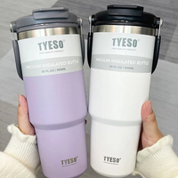 30 40 oz Tyeso Tumbler with Handle 900ml 1200ml Coffee Cup Thermos Flask Portable Vacuum Mug Insulated Travel Cup Water Bottle