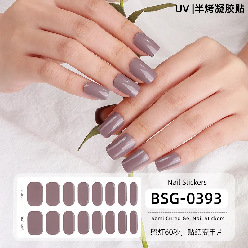 16 Strips Effen Kleur Semi-Uithardende UV-Gel Nagelstickers Waterdichte Langdurige Volledige Dekking Nagel Decals Uv Lamp Nodig