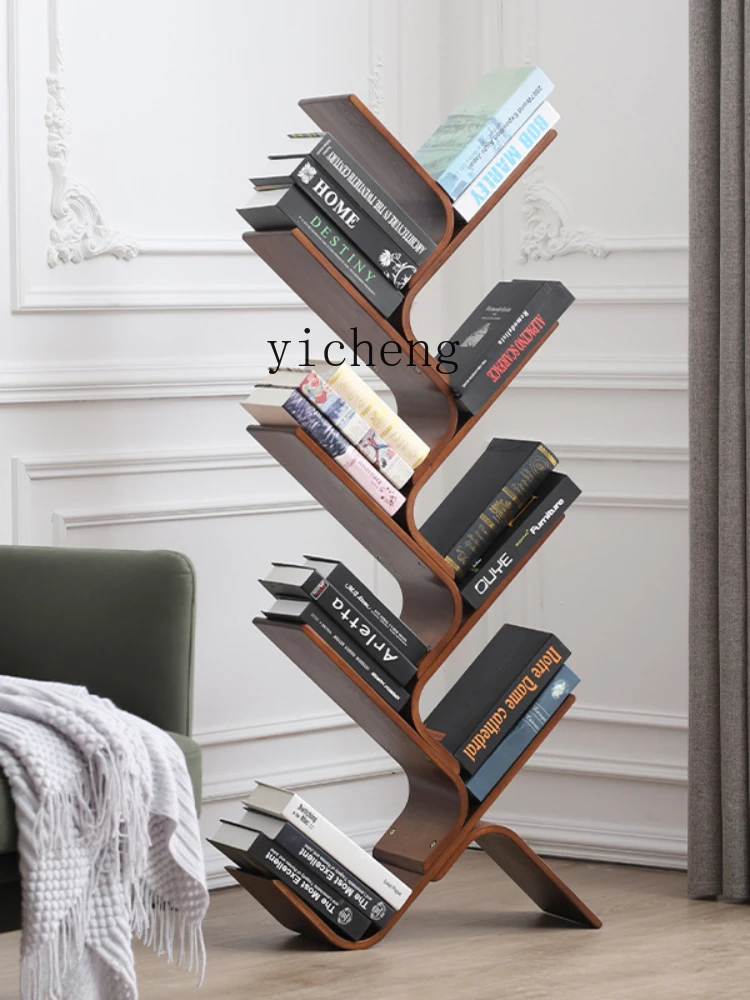 Yy Floor Solid Wood Corner Library Living Room Integrated Wall Children's Simple Bookcase