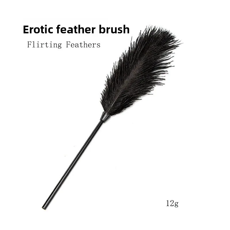 SM Prop Black Ostrich Feather Brush Teasing Flirting Sex Feather Stick Alternative Adult