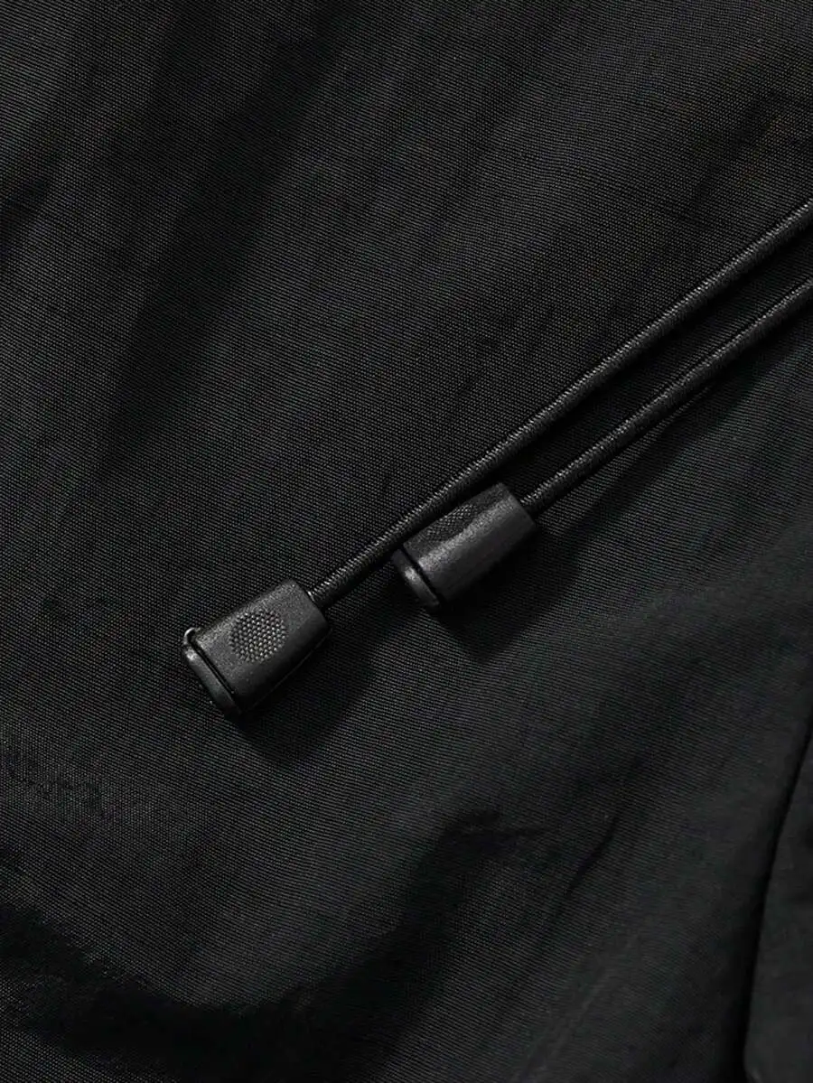 

Men’s Black Woven 7-Inch Shorts With Textured Drawstring Cord, Ideal For Casual, Running, And Streetwear Use In Warm Seasons