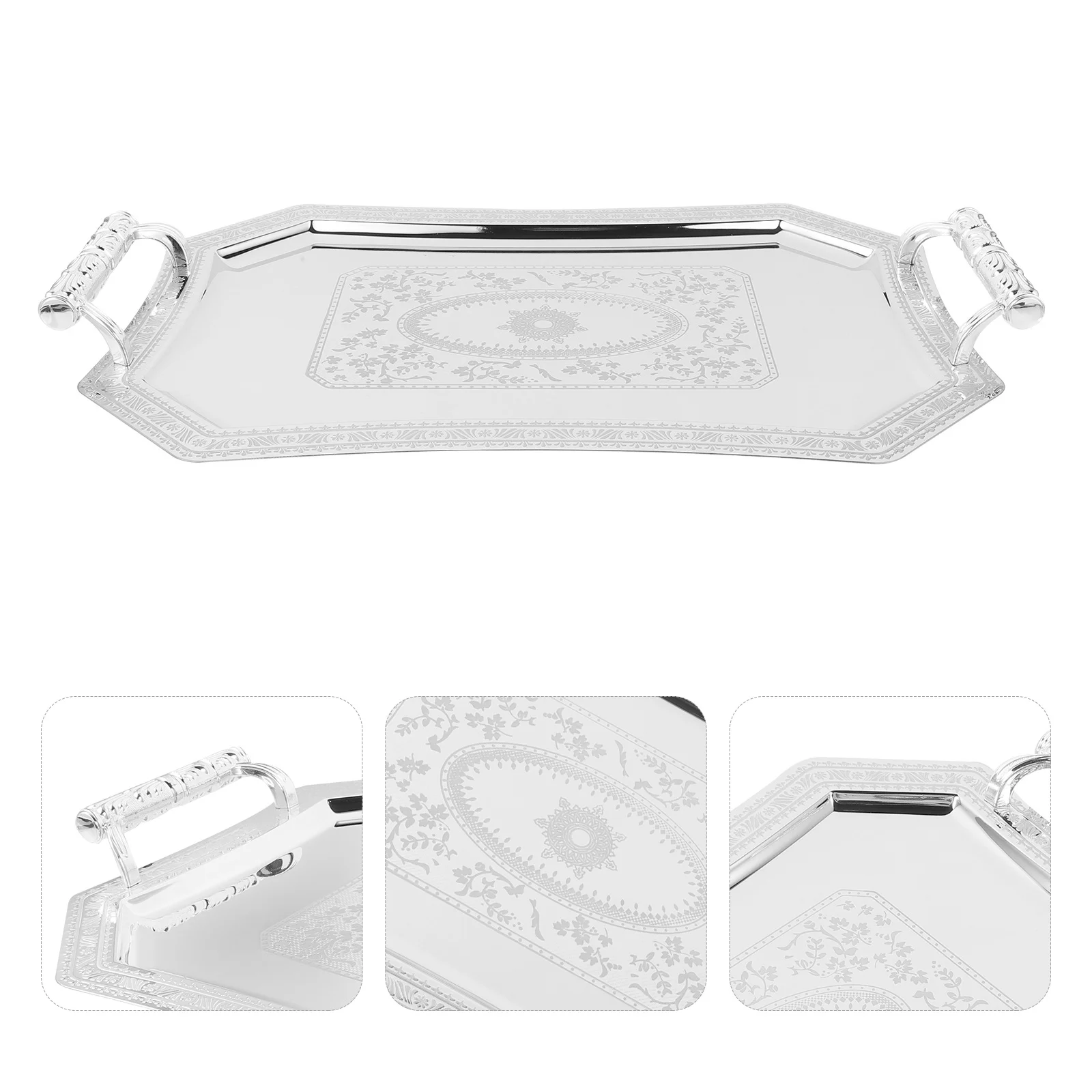 

Vintage Style Serving Tray with Handles Stainless Steel Fruit Dessert Platter for Home Banquet Coffee Table Decor Tray