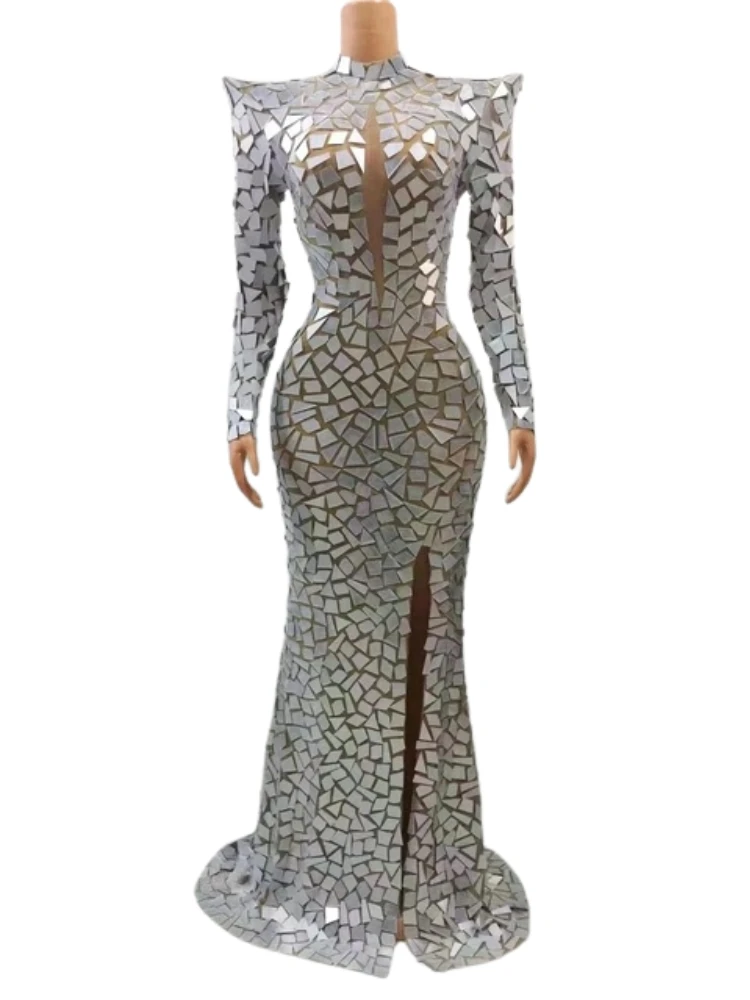 ชุดเดรสยาวแบบมีกระจกสำหรับผู้หญิง สีน้ำเงิน แดง ทอง เงิน สำหรับงานปาร์ตี้คริสต์มาส งานเฉลิมฉลอง และการเต้นรำ