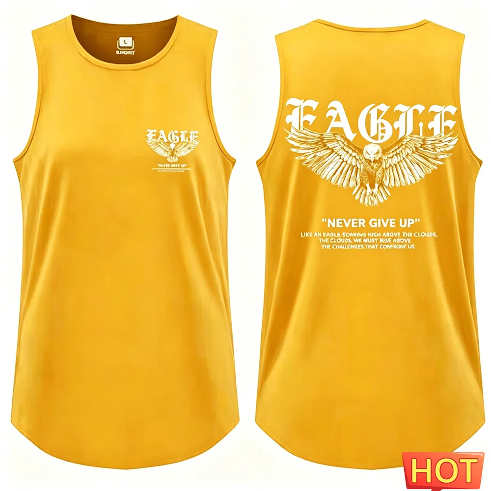 Men's Sleeveless T-shirt Summer Polyester Fabric men's t-shirts and tank tops Round Neck sports vest Never Give Up fitness vests