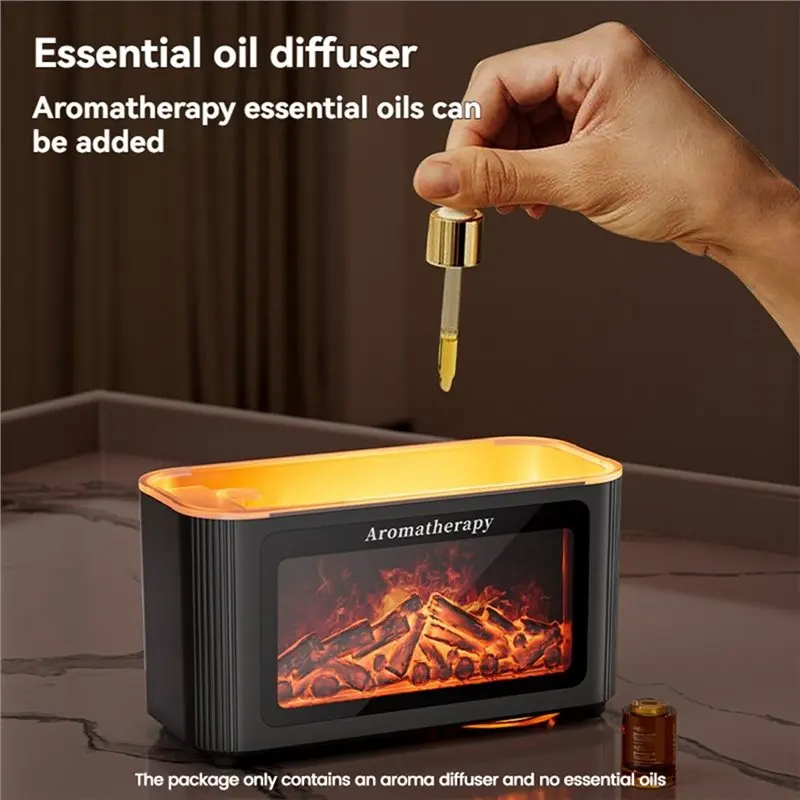 Flame Aroma Diffuser Simulated Wood Fireplace Flame Humidifier Colorful Ambient Lights Diffuser Desktop B-A77G