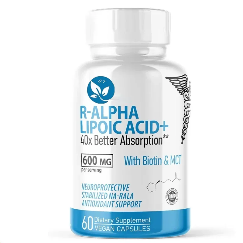 Lipoic Acid 600mg R Lipoic Acid with Powerful Antioxidant and Cellular Energy Support From Biotin -60 Vegetarian Capsules