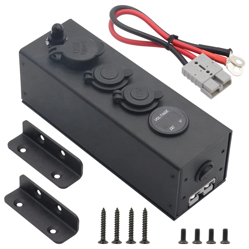 

12-24V RV Multifunction 3-In-1 Power Box With 50A Power Cord For Yacht Boat Power Supply Voltmeter Car Charger Easy Install