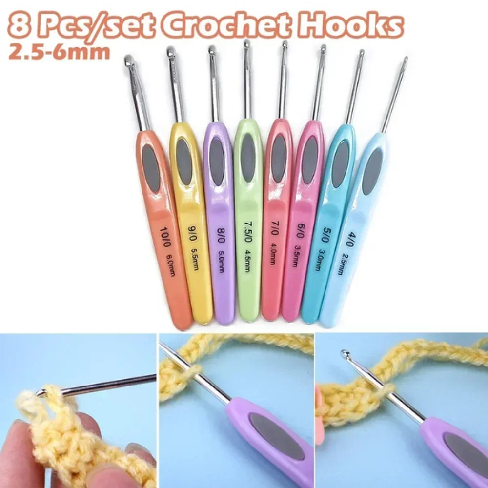 Delysia King  8 pcs/set of colorful soft plastic handle sweater crochet needle set 2.5-6mm