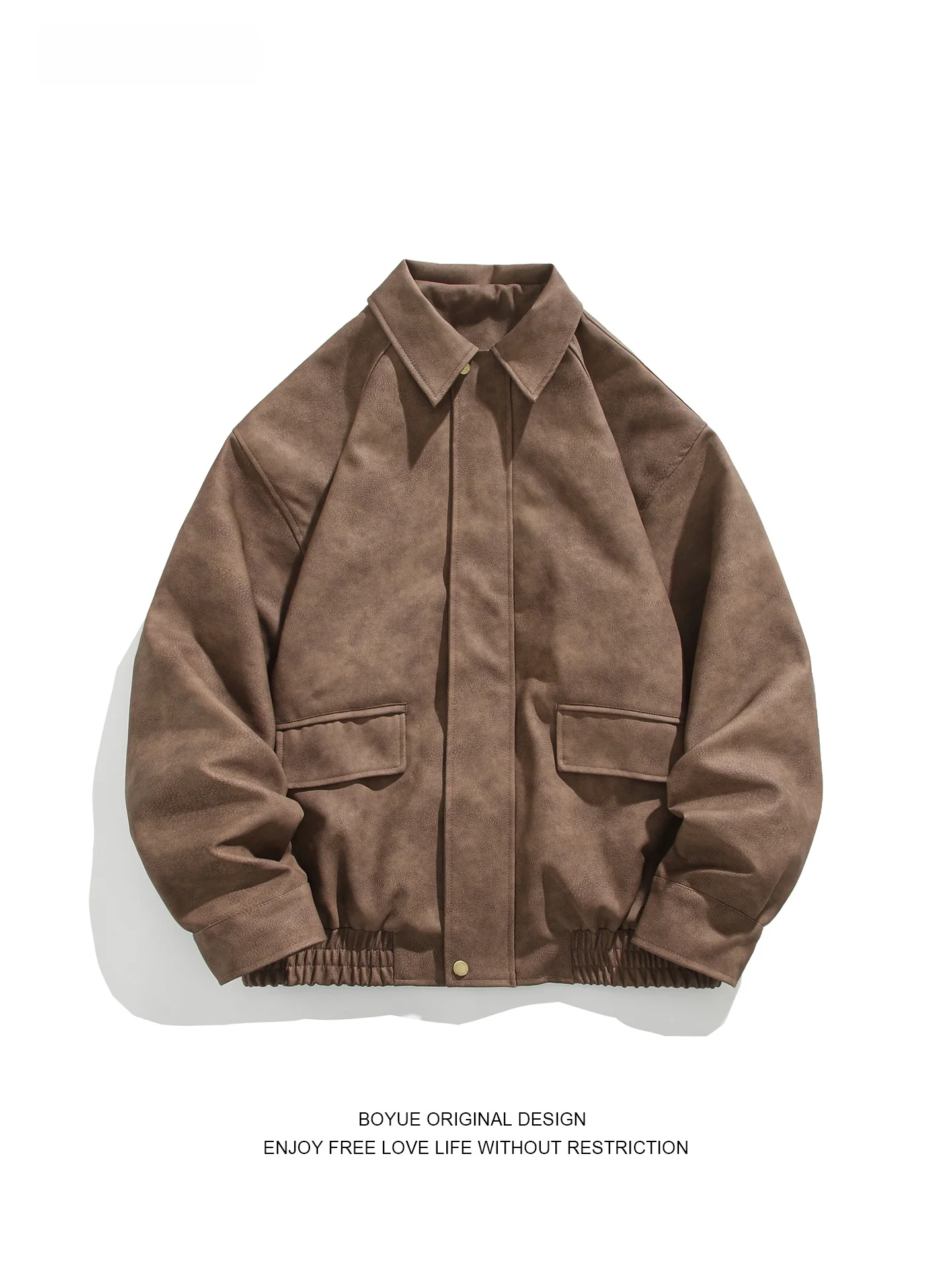 

Boyue Men's Leather Jaet Street Sle Casual Workwear Vintage Couple's High-End Feel Loose Fit Polyester Fiber Zipper Closure