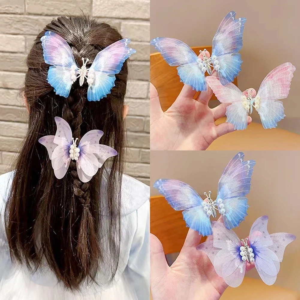 1pc Butterfly Pearl Hair Clip Moving Wings Hair Accessories Girls Gradient Color Dreamlike Hairpin Children Kid Lovely Barrettes