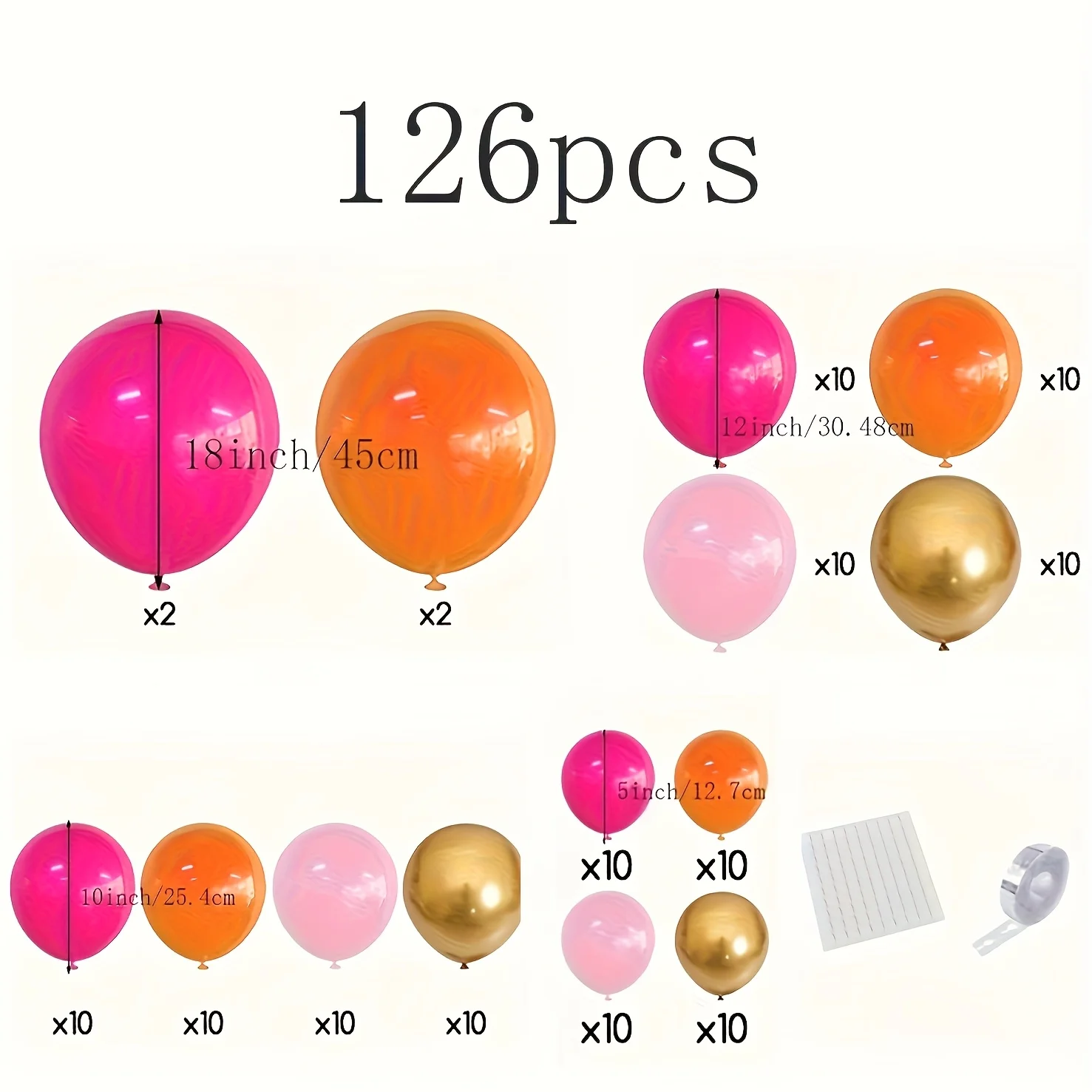 126pcs Hot Pink Orange Balloon Garland, Dark Pink Orange Golden Balloons Arch Kit For Shower Birthday Fiesta Tropical Luau Summer Party Decorations view 5