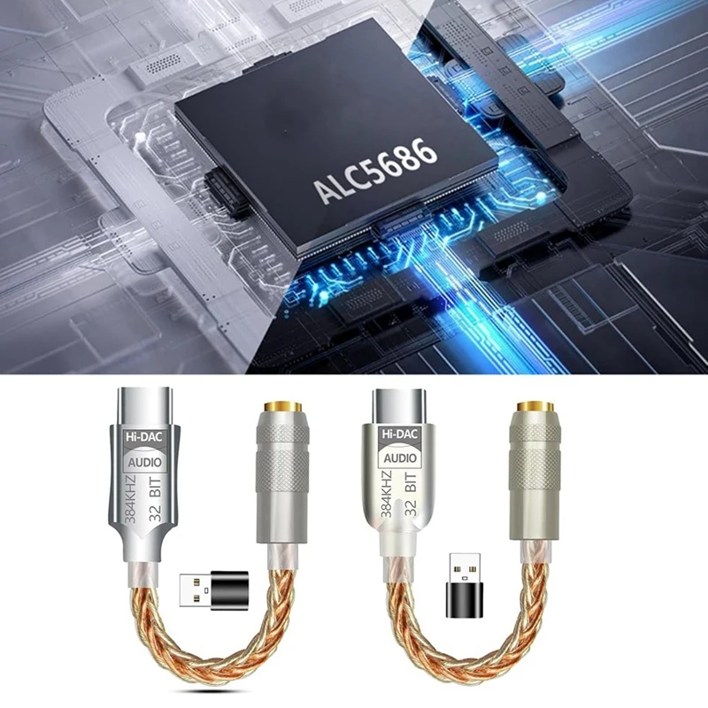 A39Q-USB C To 3.5Mm DAC Earphone Amplifier Headphone Amp ALC5686 Hifi Digital Audio Decoder AUX Audio Cable Adapter Converter