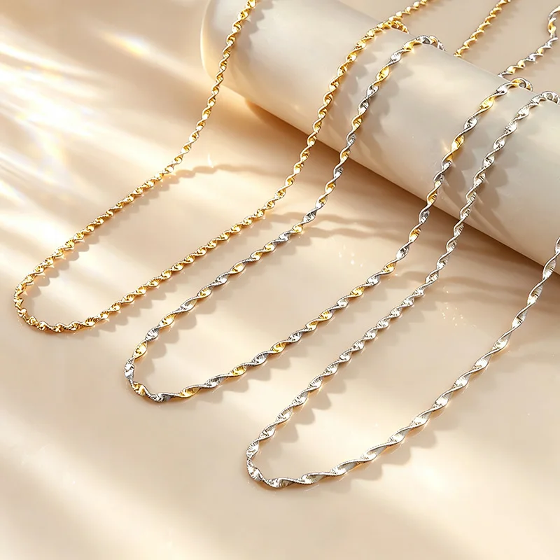 Xiaoyan's new 100% S925 silver plated 18k gold water ripple necklace, plain chain, collarbone chain, exquisite jewelry