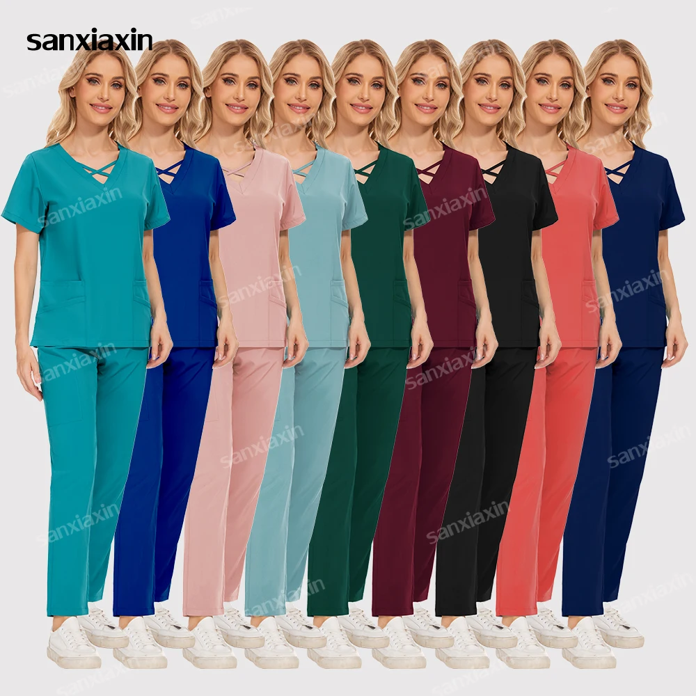 

Nurse Uniforms for Women Men Scrubs Suit Dental Hospital Set Work Wear Beauty Salon Clothing Elasticity Nursing accessories XXL