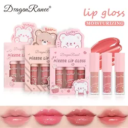 3 colors doe lip glass hydrating mirror lip glaze moisturizing pearl with flash cartoon lip gloss set