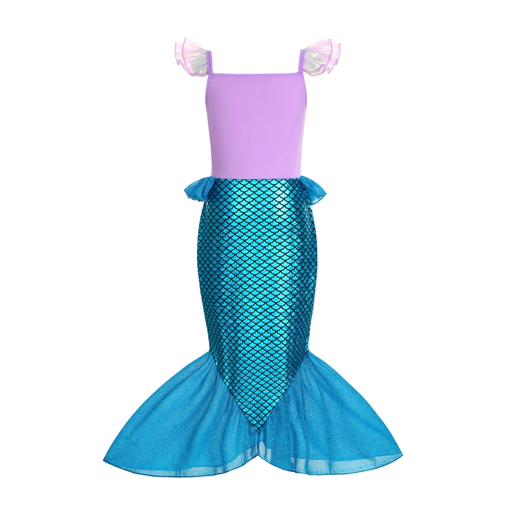 الأرجواني حورية البحر الصيف فتاة زي فستان حفلة عيد ميلاد كرنفال أنيمي تأثيري ملابس 3-10 سنوات الاطفال الخيال فستان حفلات #2