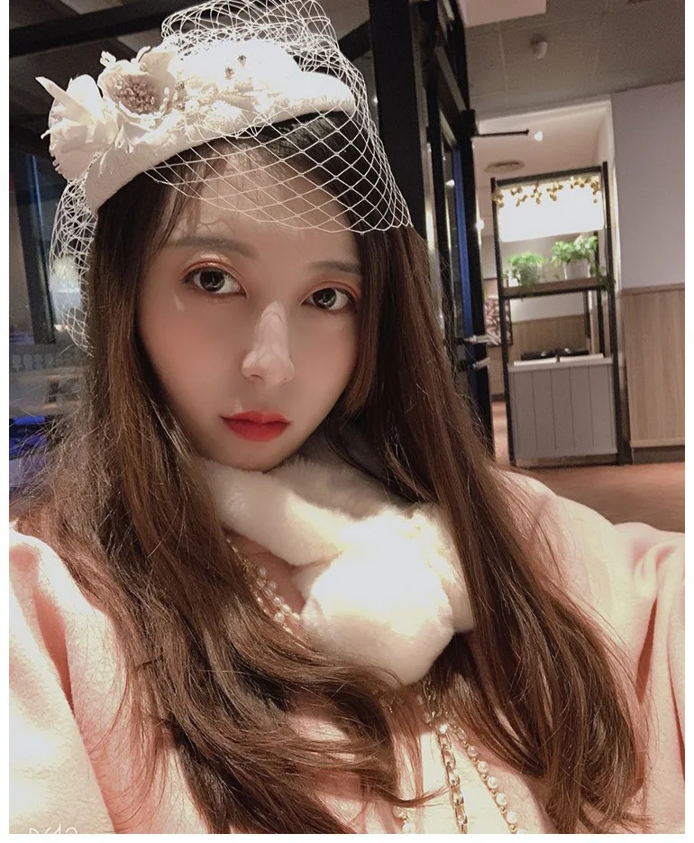 

New French White Vintage Mini Fascinator Hat Bridal Lace Net Wedding Veil Cap for Women