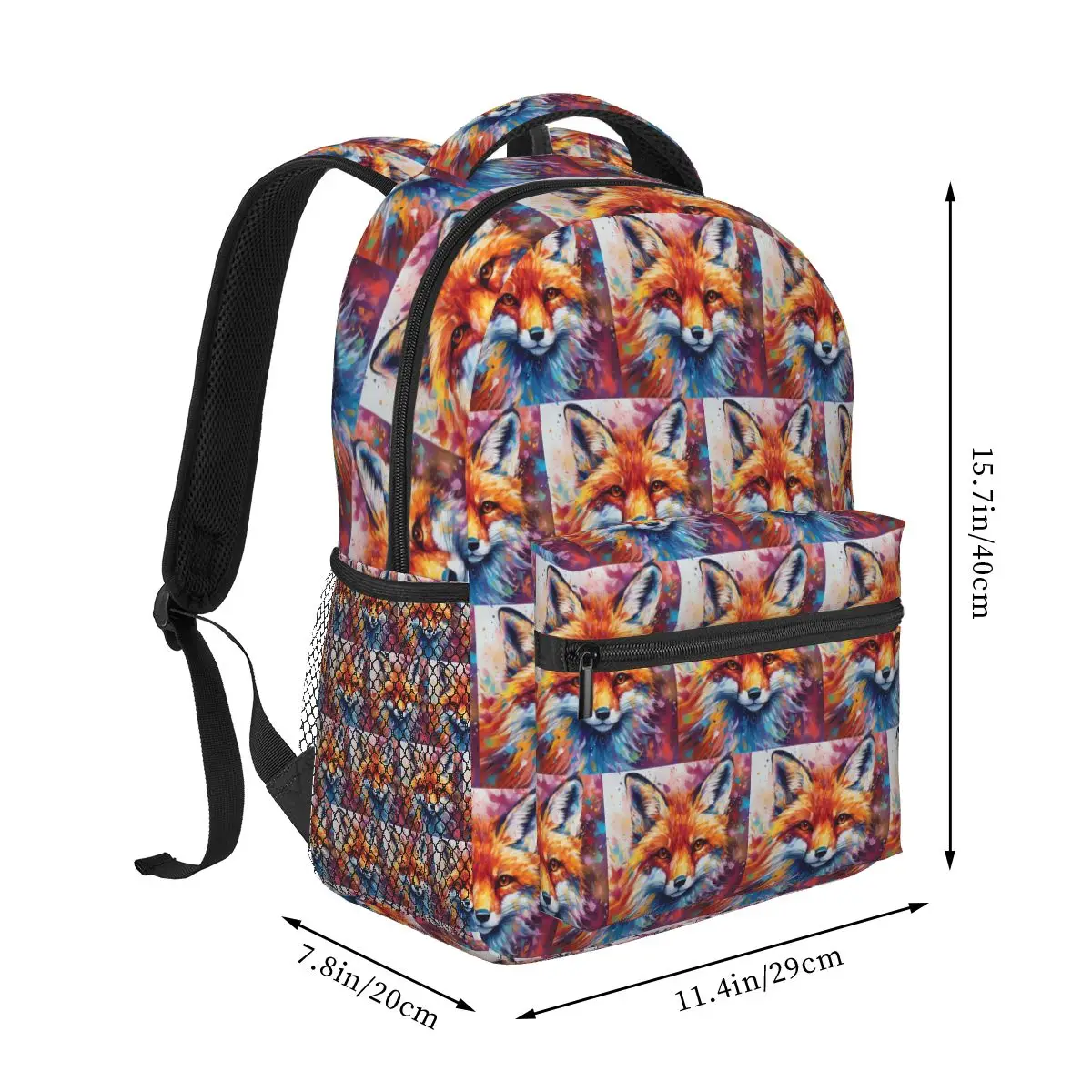 Colorful Fox Red Fox Wildlife Painting Backpack Hot Sale Daypack Large Capacity Children BookBag School Bag Shoulder Bags