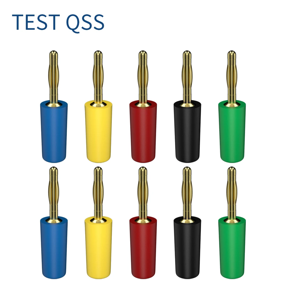 QSS 10 szt. 2MM wtyk bananowy pozłacany zacisk elektryczny akcesoria do złączy 5 kolorów Q.10002