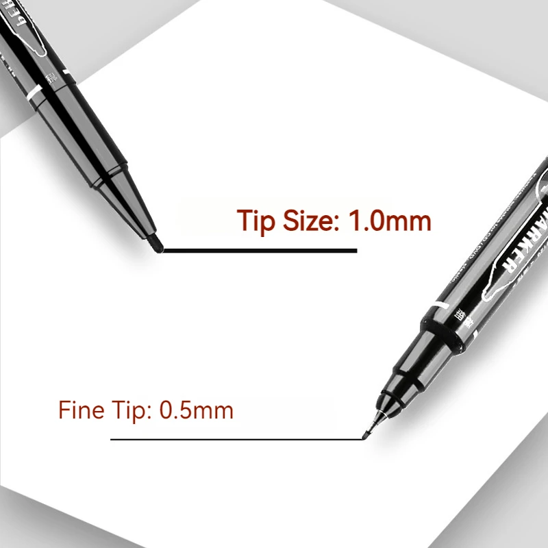 Twin Tip Permanent Art Markers Pens, Fine Point, Waterproof, Oily, Black,Red,Blue Ink, Painting, Office, School Supplies, 10Pcs