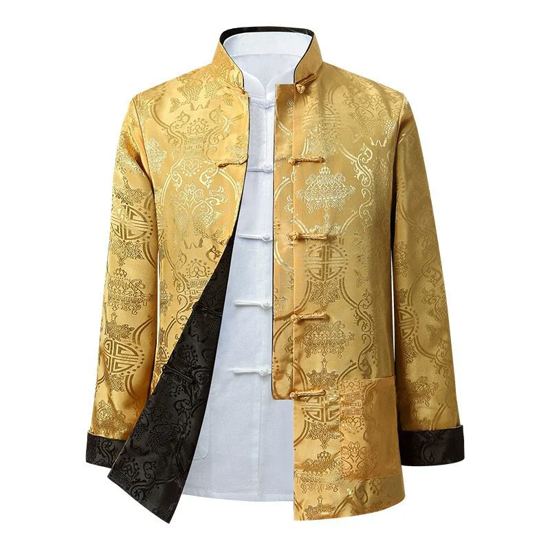 Traditional Chinese Style Men's Tang Suit Jacket Long Sleeve Double-Sided Wearable For Middle-Aged And Elderly Spring Autumn