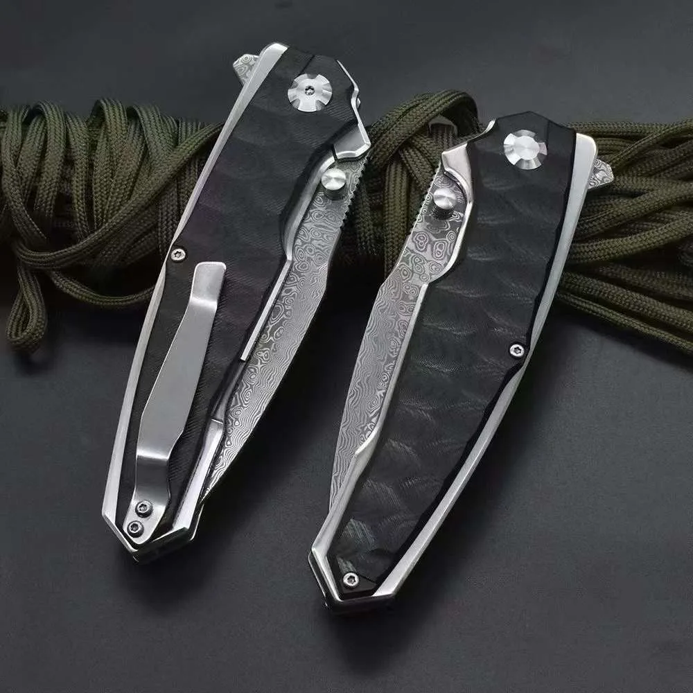 Python Folding Knife Damascus Folding Knife Outdoor Carrying Portable Survival Camping Defense Knife Home Use Fruit knife