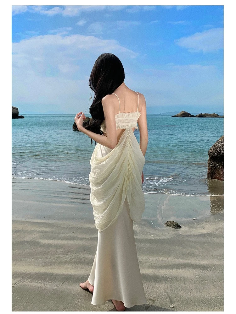 Donne al mare 2 pezzi estate splendida vita ritagliata lungo camis top e vestito a sirena abiti da spiaggia Sexy fata Boho Vestido Femme