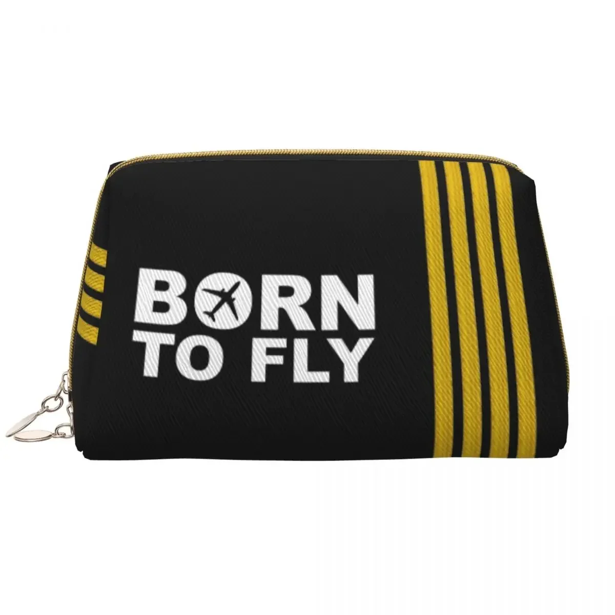 Born To Fly Captain Stripes Flight Pilot Makeup Bag Cosmetic Organizer Fashion Aviation Aviator Airplane Storage Toiletry Bags