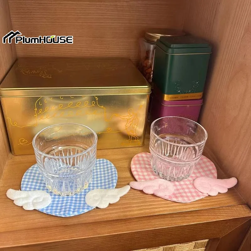 1Pcs Aesthetic Plaid Anti Scald Table Mat Sweet Girly Angel Wing Heart Coaster Cute Desk Decor Birthday Gift view 5