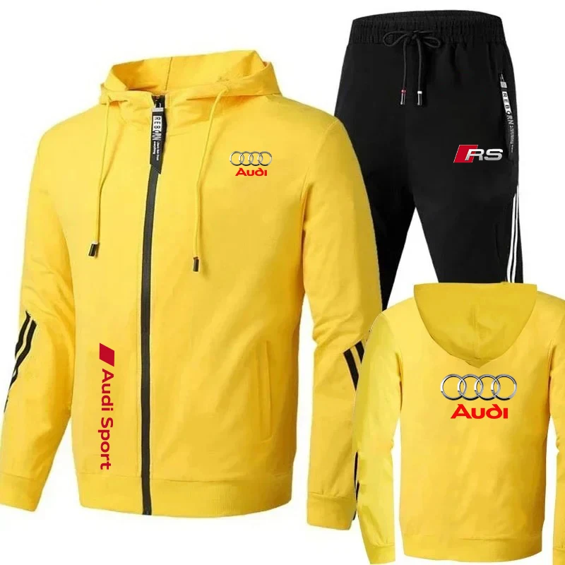 Chándal Para Hombre, Ropa Deportiva Con Logo De Audi Impreso, Jersey Con Capucha Y Cremallera + Pantalones, Conjunto De 2 Piezas