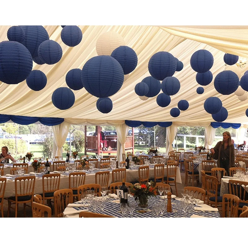 40Pcs 6 Inch-12 Inch Paper Lanterns Assort With Size Navy Blue Beige Chinese Paper Lantern Lampion For Wedding Party