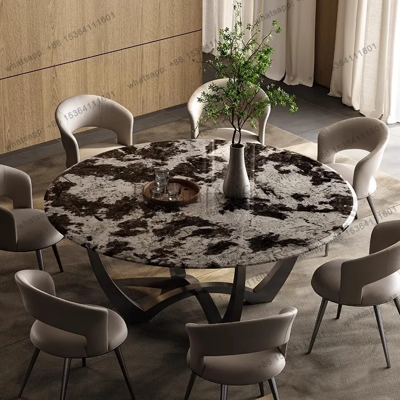 

yj9 Italian light luxury marble home high-end villa natural luxury stone dining table and chair combination modern