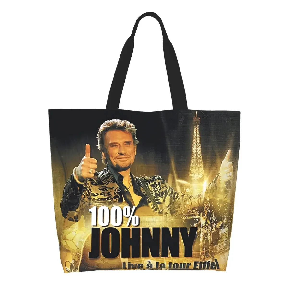 Johnny Hallyday Groceries Tote Shopping Bags Women Custom French Rock Singer Canvas Shopper Shoulder Bag Big Capacity Handbags