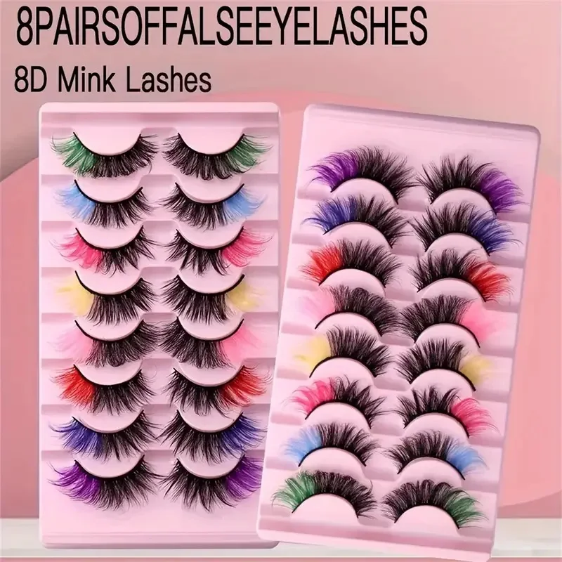8 pairs of popular high-end color fake eyelashes with three-dimensional thickening and cross simulation of natural eyelashes