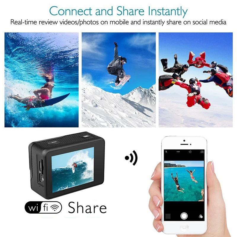 Cámara de Acción 4K HD WIFI 60Fps 170 grados Wideangle EIS subacuática impermeable antivibración para casco Go Sports Pro Vlog