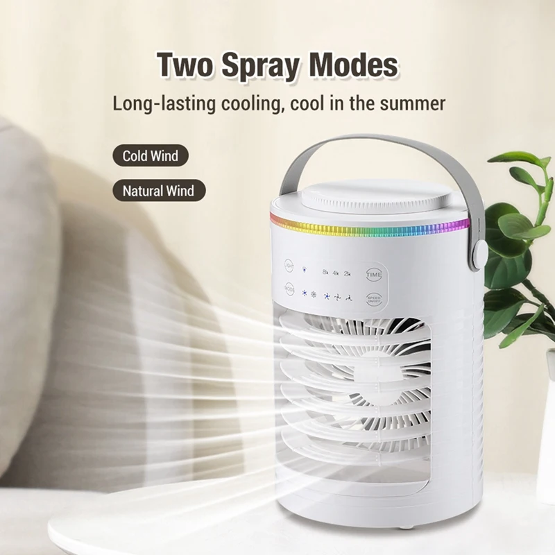 New Timer Air Cooler Colorful Atmosphere Light Spray Refrigeration Desktop Air Conditioner Home Office Water Cooling Fan Durable