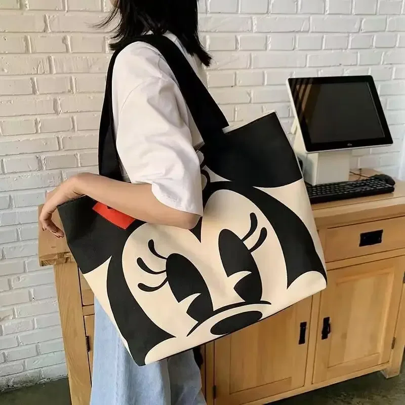 Mikey Minnie Duck Large Capacity Totes Handbags Female Cartoon Canvas Shopping Bags Women Shoulder Bag