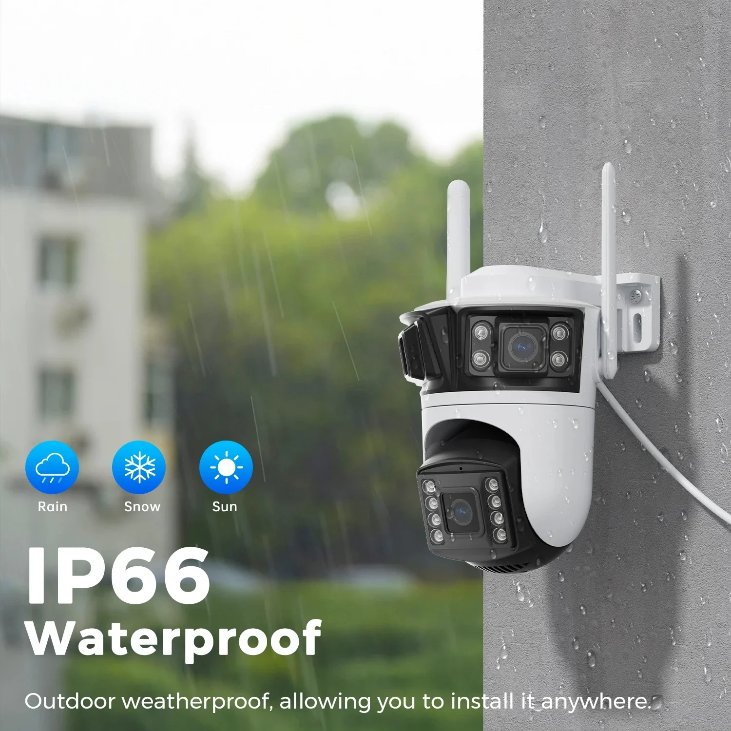 Cámara de Seguridad WiFi de 12MP 6K con 3 Lentes, Sistema de Triple Cámara de 6MP, IP66 Impermeable, Detección de Personas por IA
