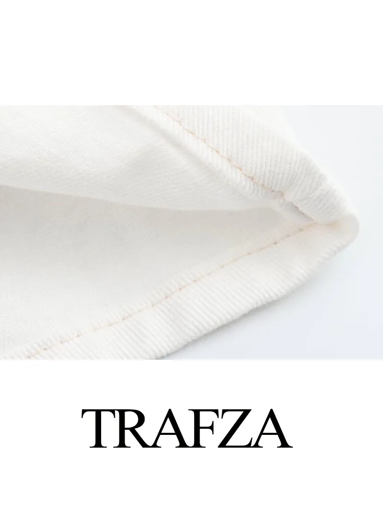 TRAFZA-abrigo vaquero de manga corta para mujer, cárdigan blanco con cuello vuelto y bolsillos salvajes, de una sola botonadura, a la moda, 2024