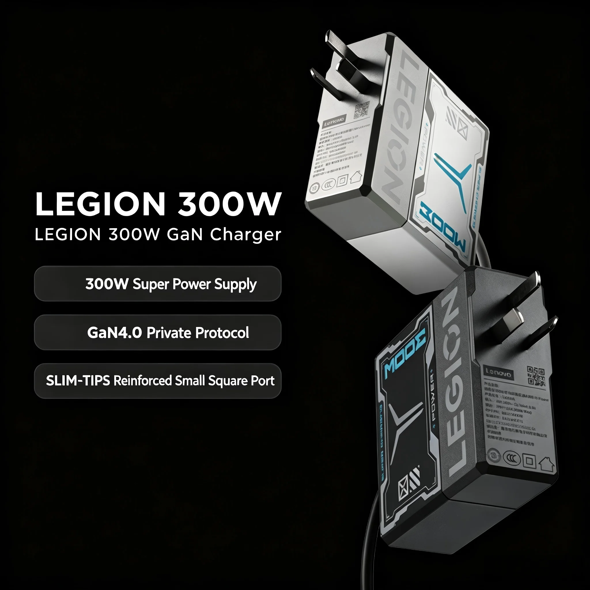 Lenovo Legion 300W GaN Adapter A300 AI Power Black Original Portable Fast Charger for Gaming Laptops Compatible with Y9000P