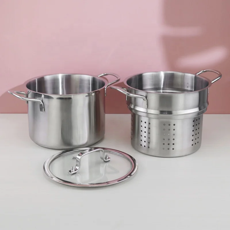 European Style Double Layer Stainless Steel Spaghetti Pot Classic Design Metal Steaming Soup and Pasta Pot view 2