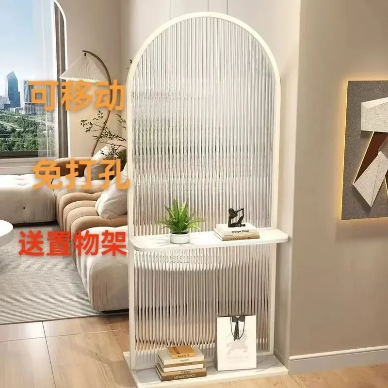 For Modern Living Room Entrance Partition Cream Wind Movable Non-Punching Screen Light Luxury Tempered Glass Door Divider