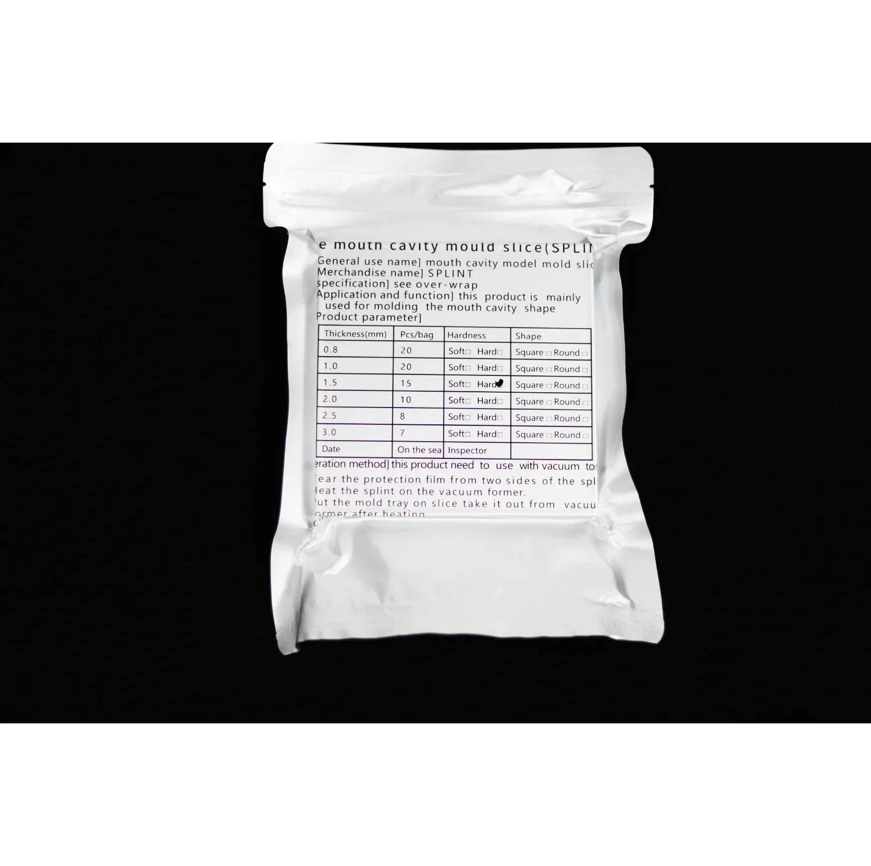 Confort, feuille de massage en silicone pour dentaire