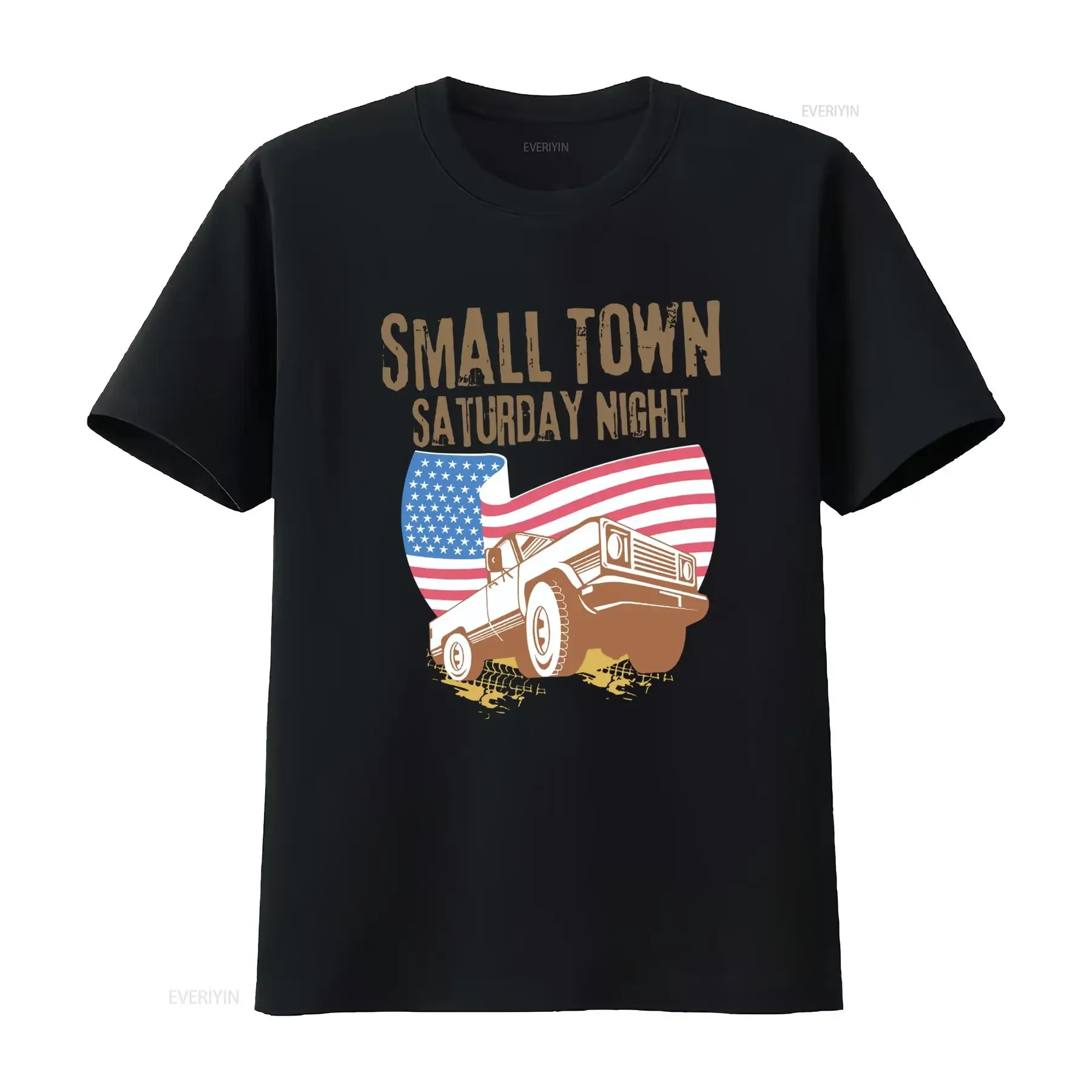 Vintage Retro Patriotic Small Town Saturday Night American Flag Pickup Truck Print Casual T Shirt vintage Washed Slightly