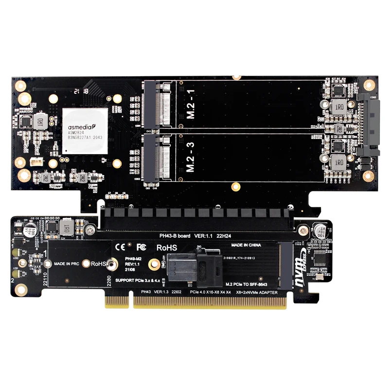 PCI Express X16 4,0 A X16 Slot + 2Port M.2 NVME PCI-E Split VROC Card M KEY NVME RAID Card para 2230 2242 2260 2280 22110 M2 SSD