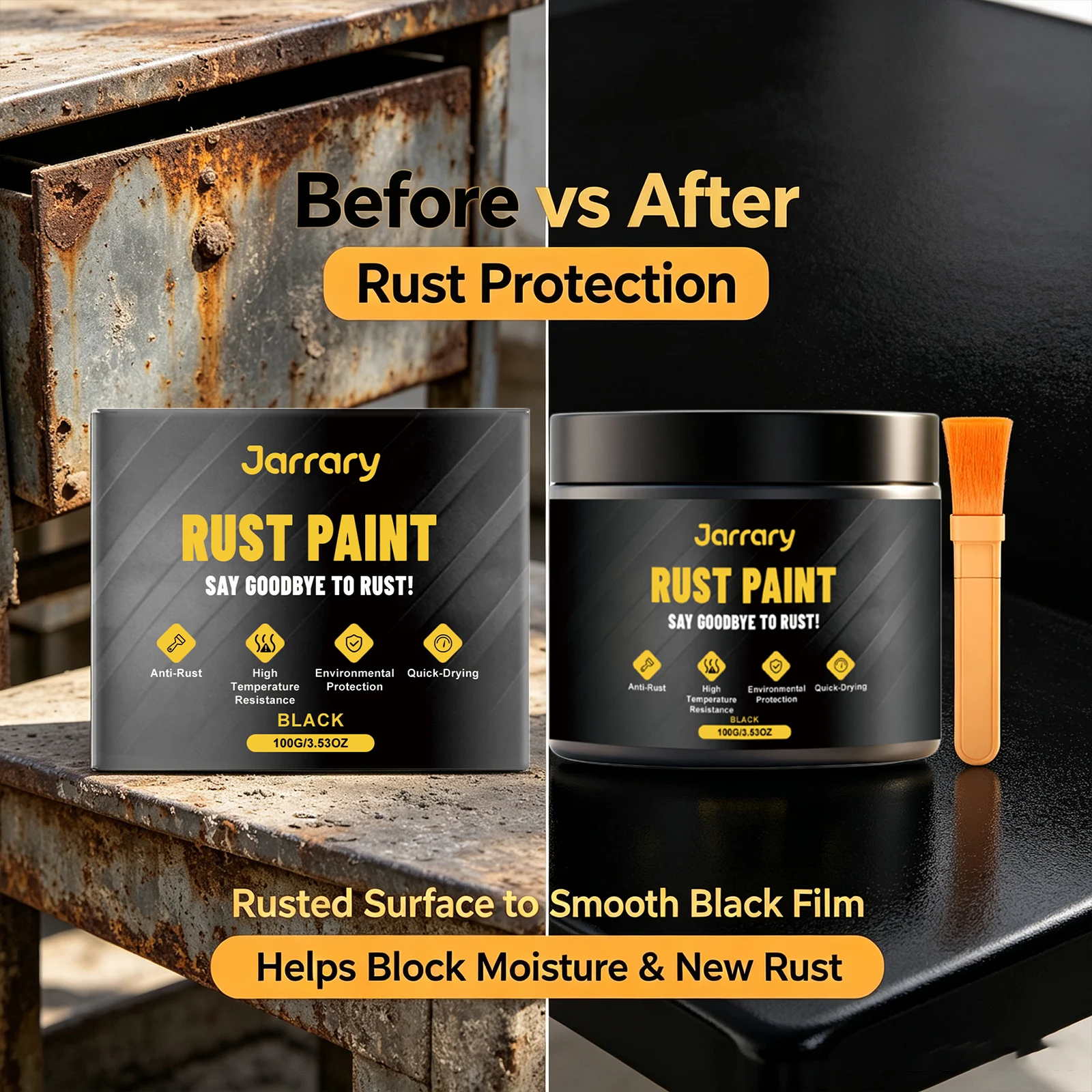Black Anti-Rust Paint Covers Rust Stains Forms Strong Adhesion Waterproof Isolation Layer Prevent Rust Metal Rust Removing Agent