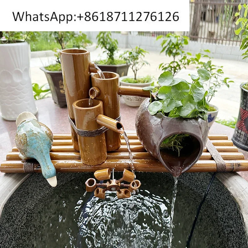 Bamboo water flow device Bamboo tube running water fish basin filter Feng Shui wheelchair lucky ornament Stone trough fountain